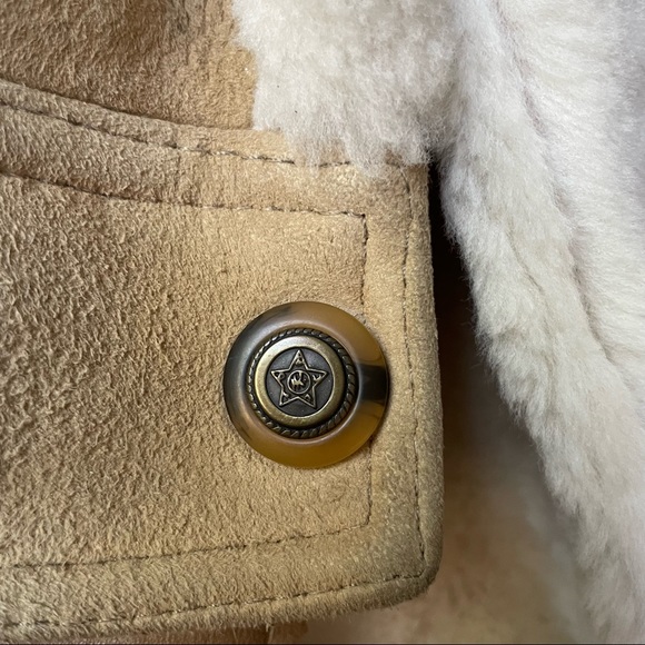 Vintage retro suede & wool shearling open front snap hem jacket coat Small - Picture 4 of 13